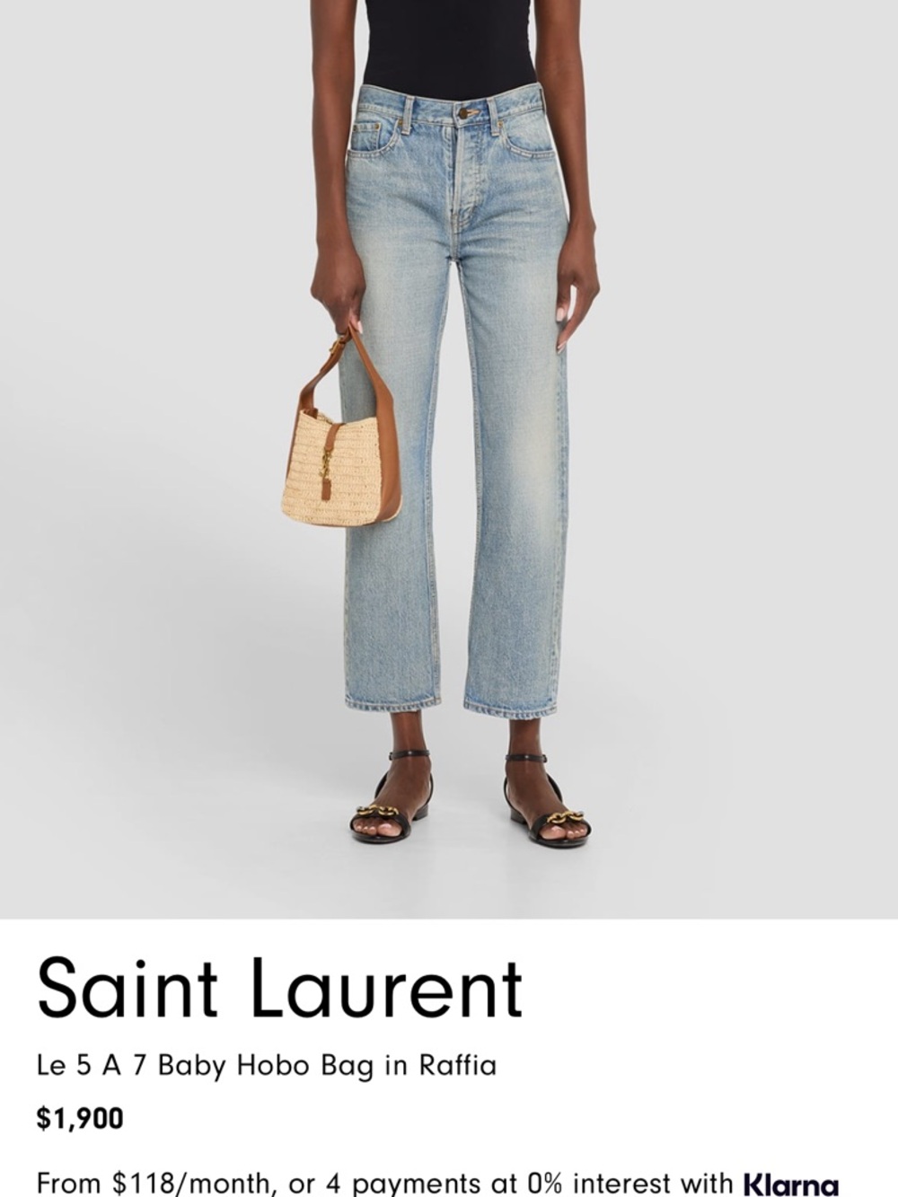 Saint Laurent Raffia Baby Hobo in Beige with Brown Leather Trim - Picture 3 of 8